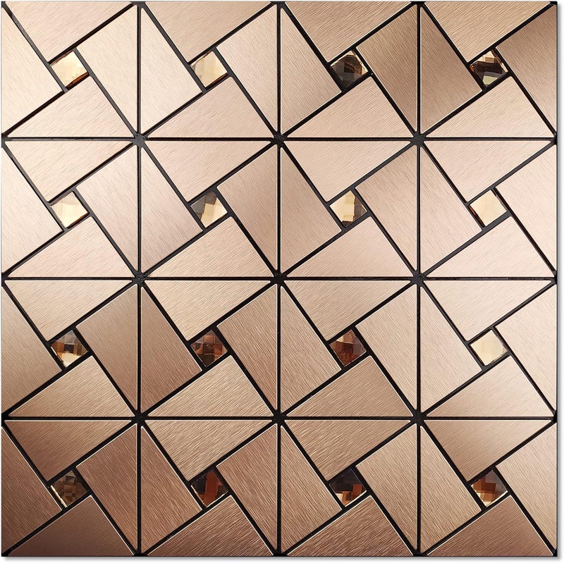 Vamos Tile Peel and Stick Backsplash Tile with Gloves - Metal Tile Stick on Backsplash for Kitchen and Bathroom Rosegold Windmill Puzzle Glass Mixed Self Adhesive Mosaic Tiles(12"x12"x10 Sheets) - Image 1